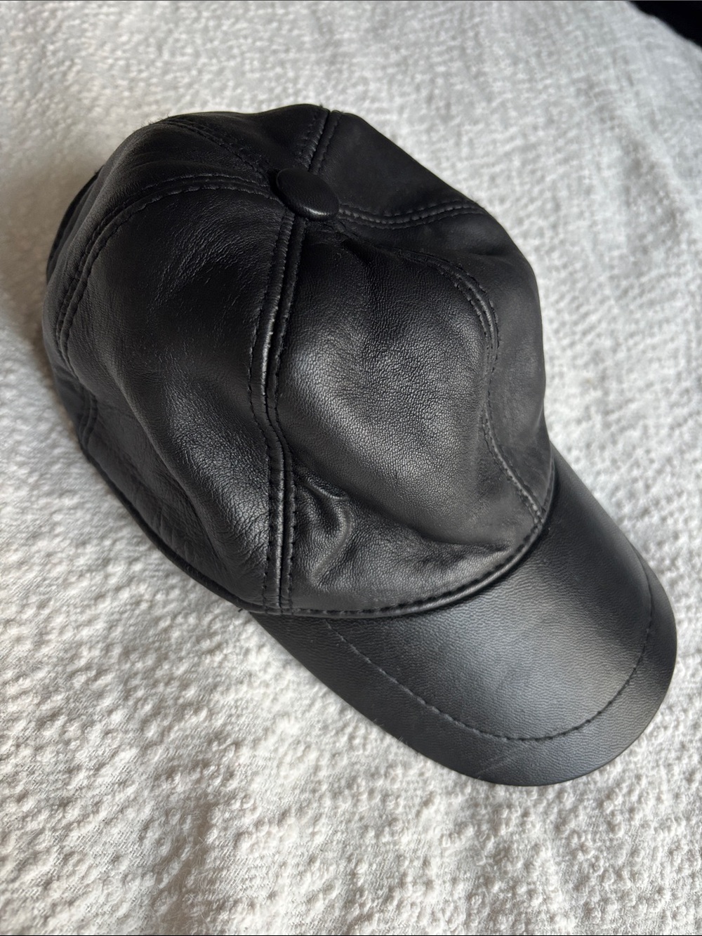 Black Faux Leather Baseball Cap